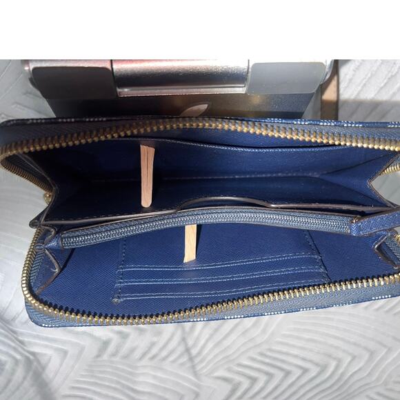 Michael Kors Tan Leather Crossbody & Blue Wristlet Wallet – Excellent Set - Picture 12 of 13